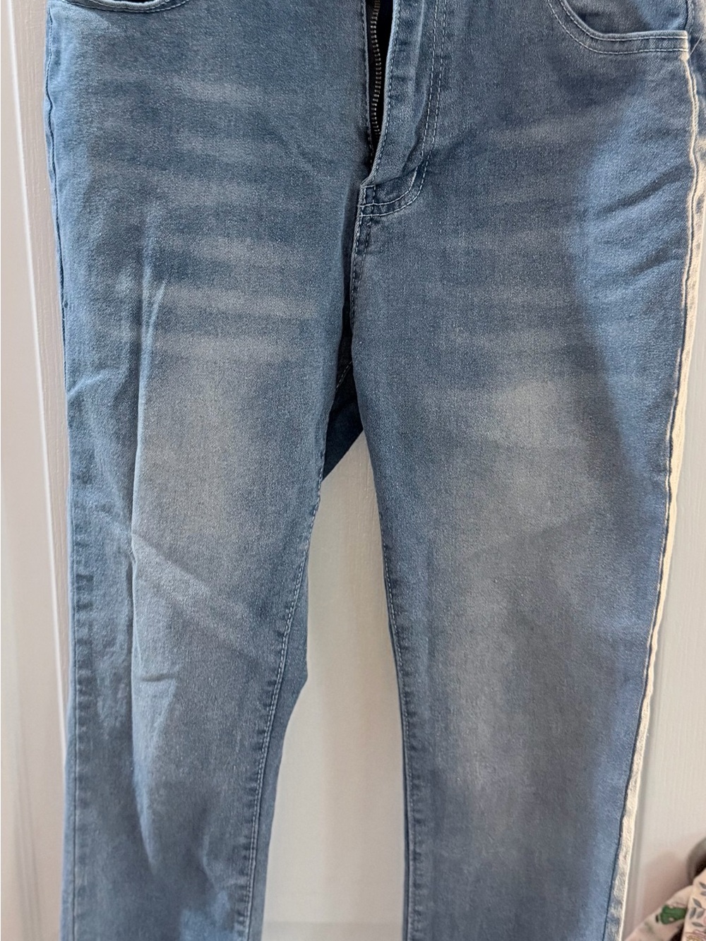 Women’s ankle stretchy skinny jeans with frayed cuffs Blue Washed Jeans